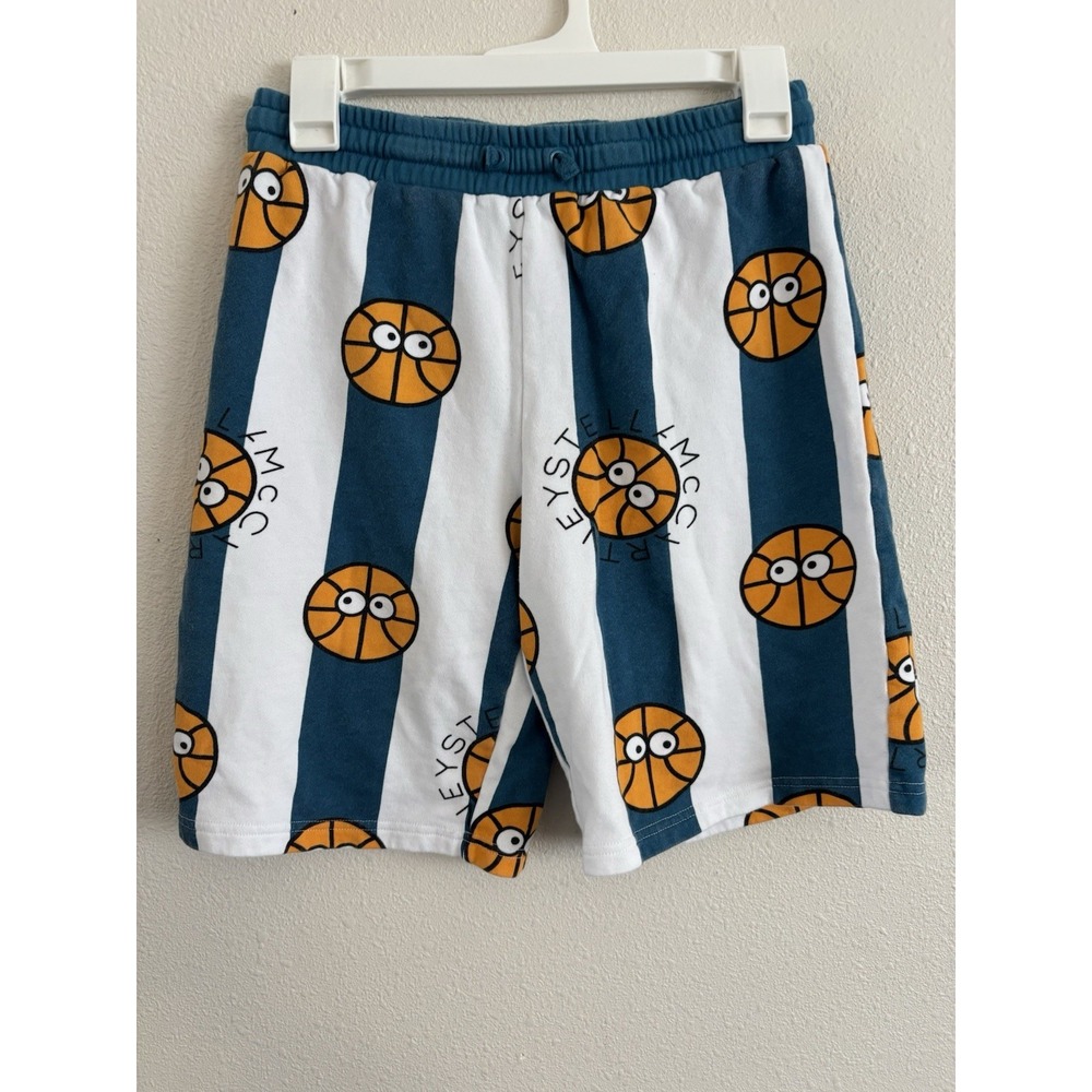 Stella McCartney Kids Boys 14 Basketball Print Sweat Shorts Teal White Cotton